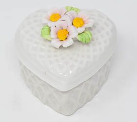 White Porcelain Heart Rosary Box.