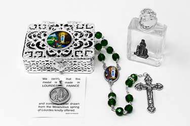 Green Lourdes Rosary Gift Set.