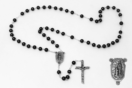 Lourdes Water Hematite Rosary Beads.