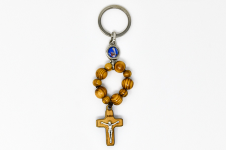 Olive Wood Rosary Ring Keychain.