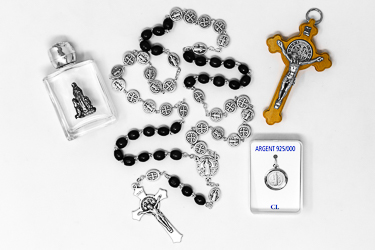 Mens Saint Benedict Rosary Gift Set.