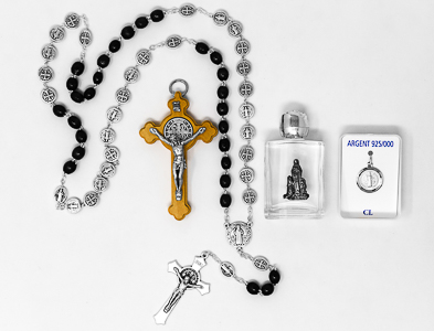 Mens Saint Benedict Rosary Gift Set.