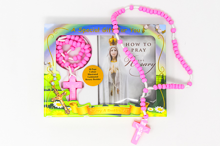 Rosary Booklet & Pink Wooden Rosary.