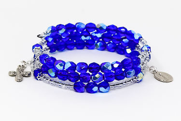 Memory Wire Rosary Bracelet Blue.